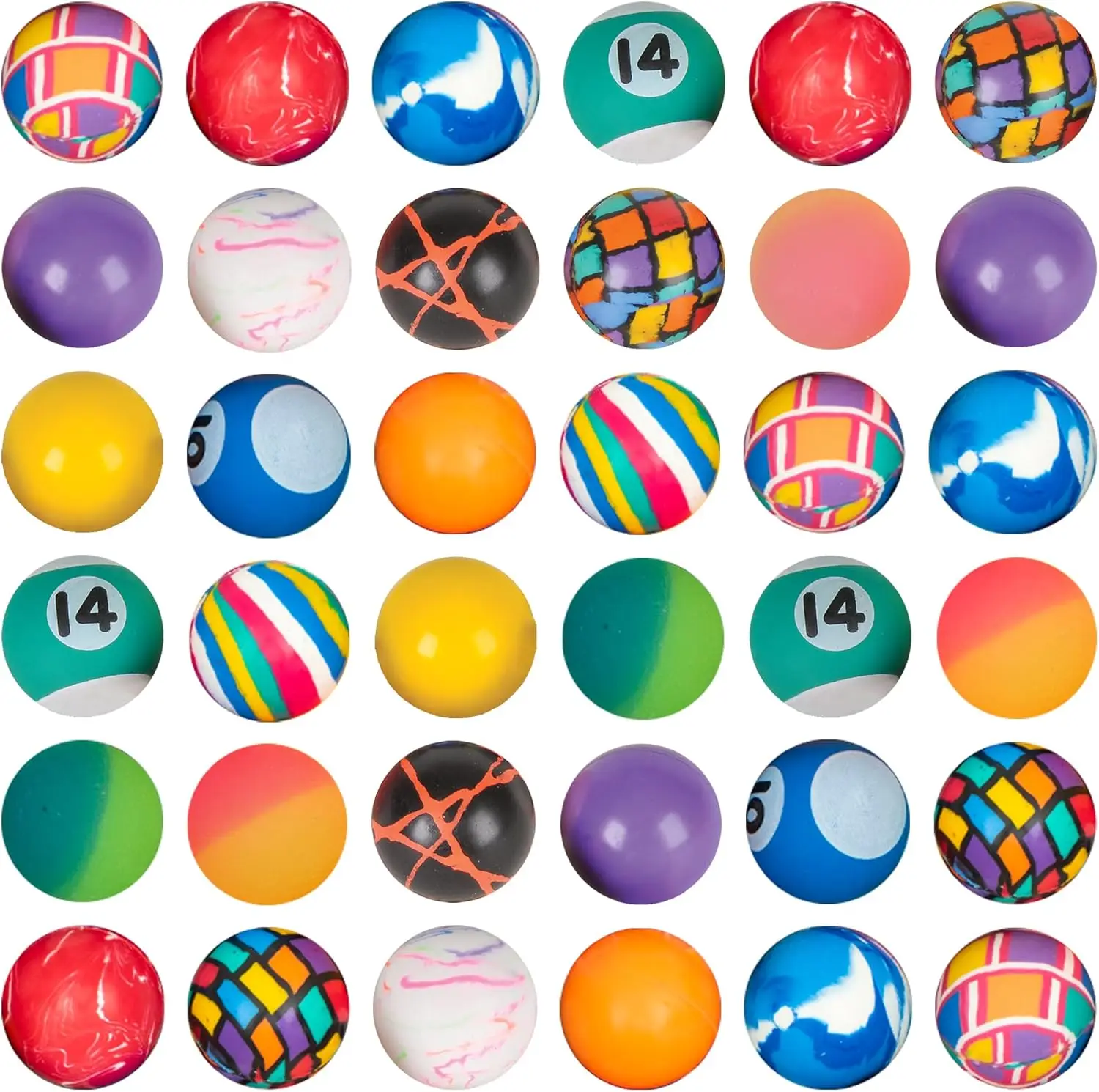 

36 Pack 1 Inch Hi-Bounce Rubber Balls - Colorful Assorted Variety for Kids Party Favors