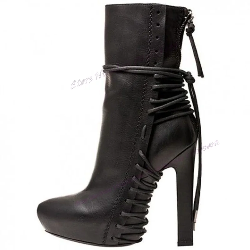 Botines de cuero negro mate Para mujer, Zapatos de punta estrecha, tacones altos finos, sexys, 2023