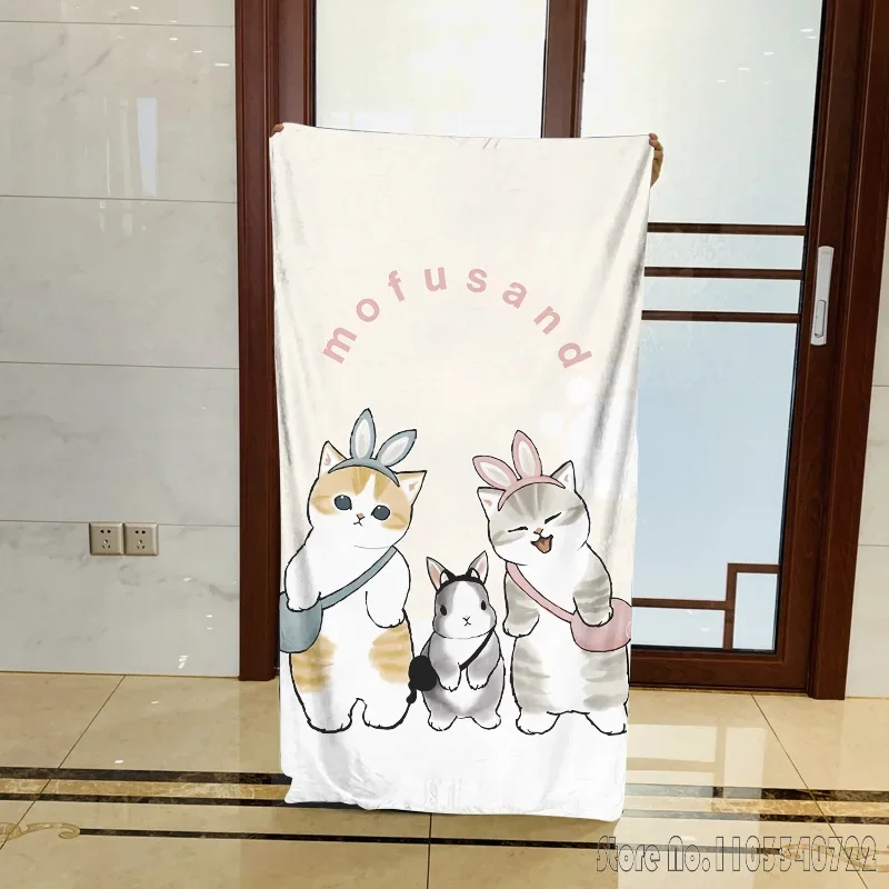 Toallas de baño Mofusand de microfibra con forma de gato y tiburón pequeño, decoración para playa y natación, regalo para niños, 75x150cm