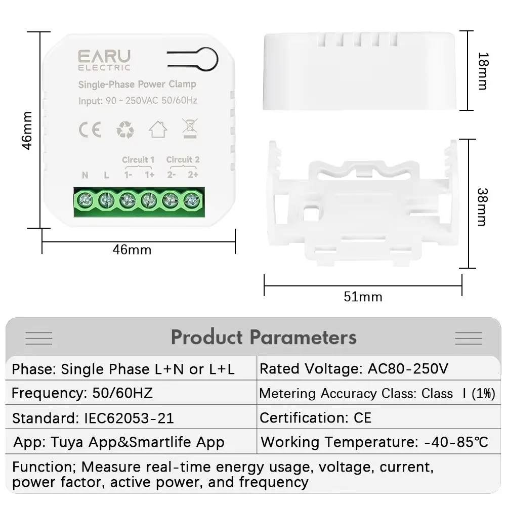 Imagem -02 - Tuya Inteligente Wifi Medidor de Energia Solar Sistema Fotovoltaico Consumo de Produção de Energia Medidor de Monitoramento Bidirecional Controle App ct 80a 220v