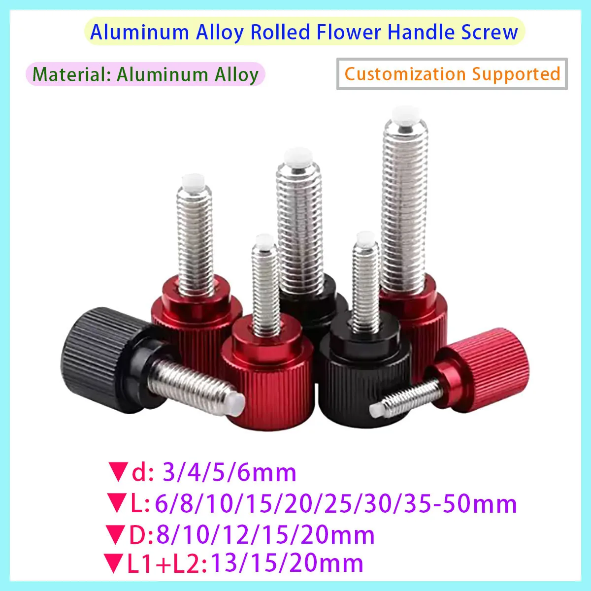 Aluminum Alloy Rolling Head+stainless Steel Thread with POM Buffer Adhesive, Manual Tightening Bolt, Aluminum Finger Screw M3 M4