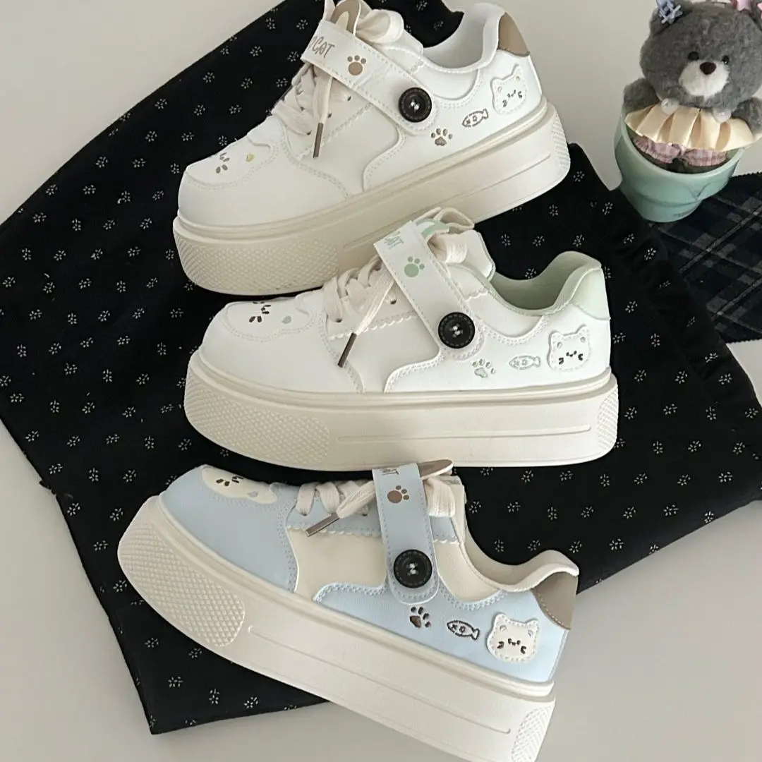 New Platform Cat Sneakers Women's Leatherette Sports Shoes Niche Kitty Paw Trainers Teen Girls Chunky Athletic Skate Shoes Woman view 6