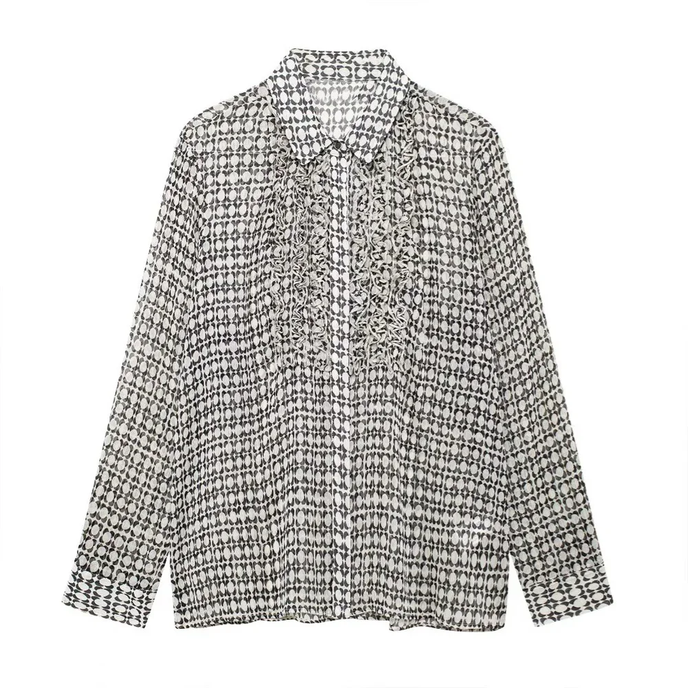 

Pop Autumn New Product Women's Fashion Leisure Versatile Collar Long Sleeve Chest Stacked Decorative Printed Shirt