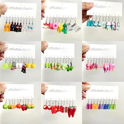 5 Pair Set Small Fresh Colored Resin Pendant Earrings Art Sweet and Cute Fruit Animal Milk Tea Earrings Female