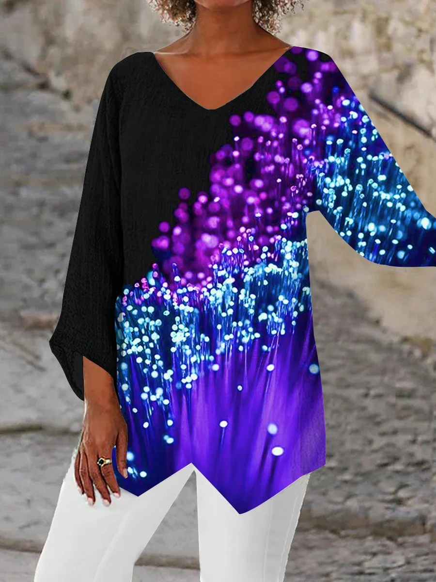 

Plus Size Women Asymmetrical 3/4 Sleeve Scoop Neck Printed Graphic Top