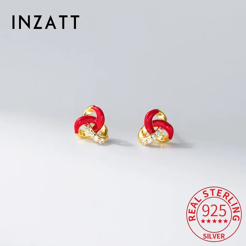

INZATT Real 925 Sterling Silver Zircon Cross Wrapping 18K Gold Stud Earrings for Women Classic Fine Jewelry Minimalist Accessory