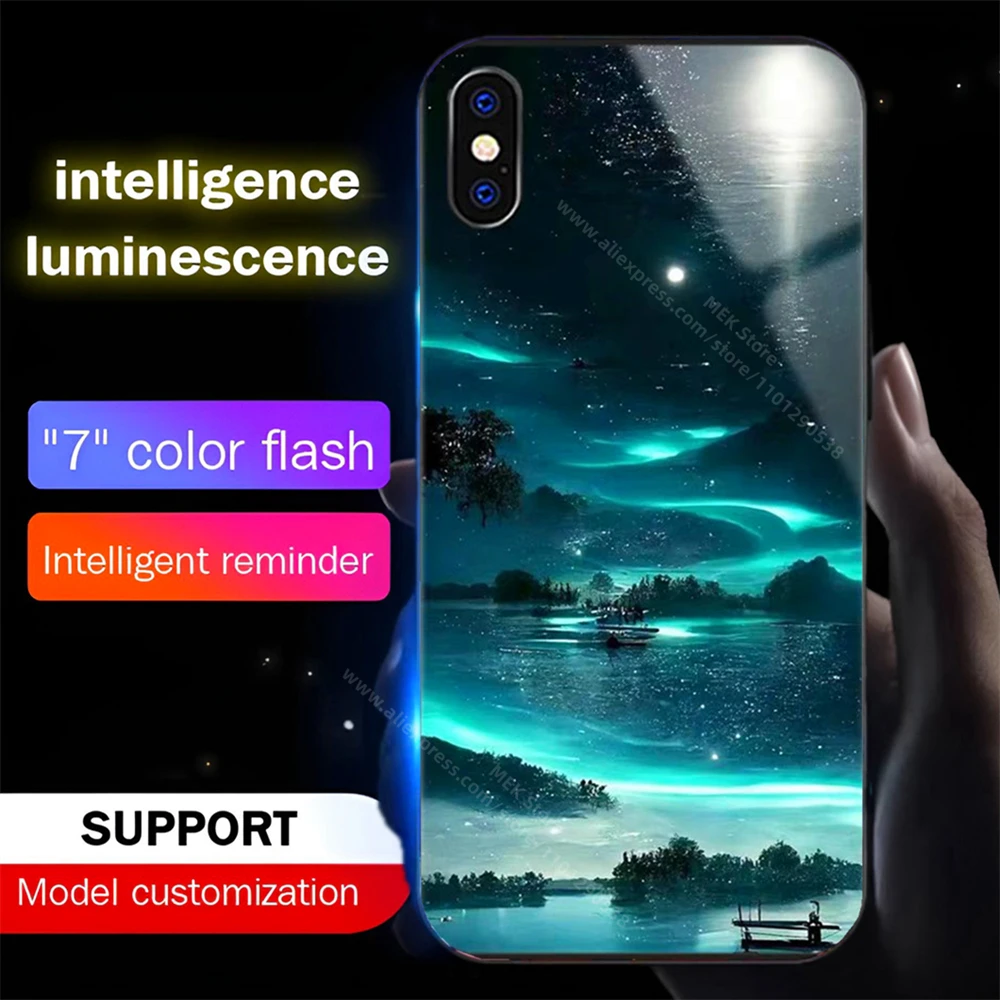 

Green Light Forest LED Light Phone Case Glitter Cover For iPhone 16 15 14 13 12 11 Pro Max X XS XR Plus SE2020