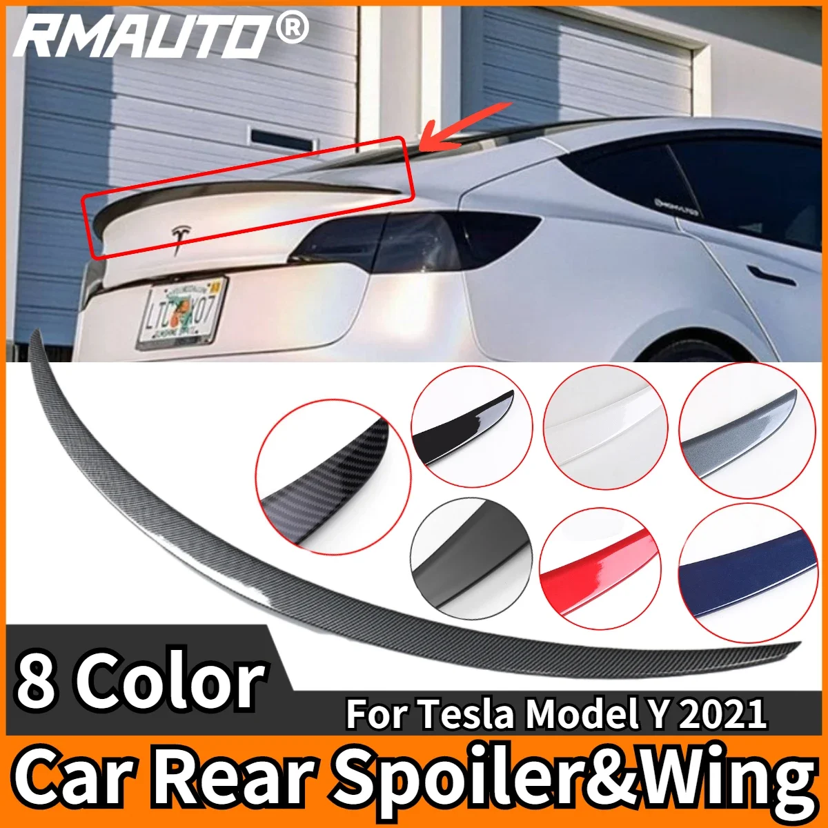 RMAUTO Carbon Fiber Car Rear Trunk Spoiler Performance Type For Tesla Model Y 2021 Rear Trunk Spoiler Wing Lip Styling Body Kit