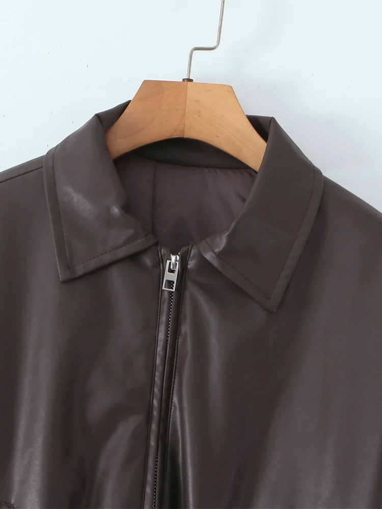 سترات Chu Sau Beauty 2025 للسيدات موضة جديدة عتيقة بياقة على شكل طية صدر وأكمام طويلة وجيوب على طراز الشارع معاطف أنيقة بسحّاب من البولي يوريثان #3