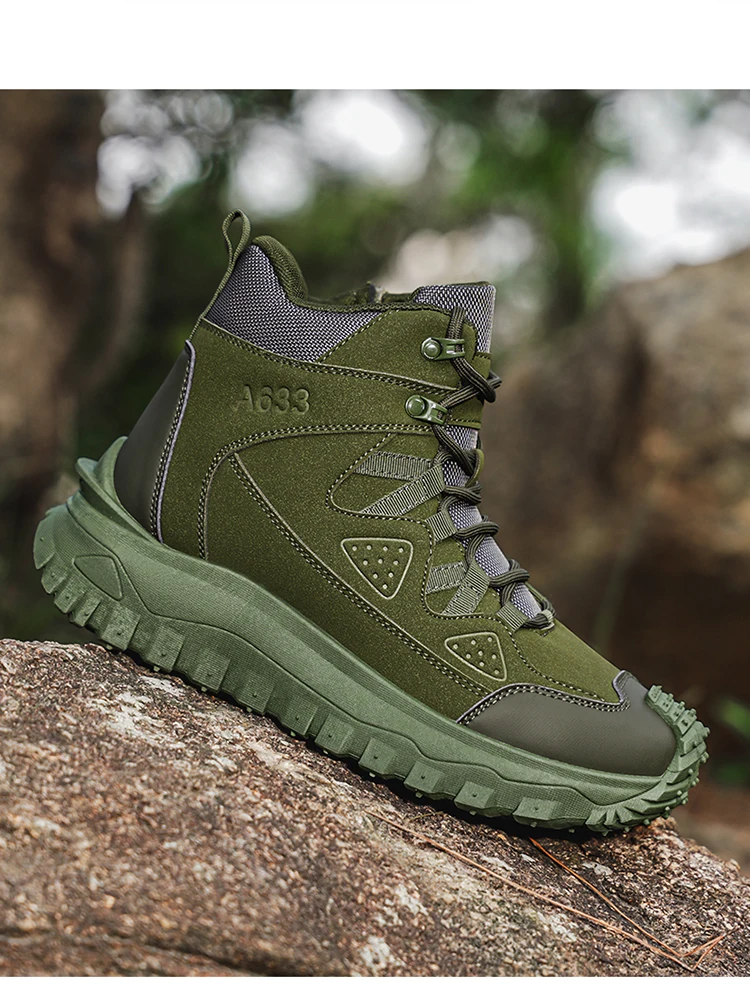 Herren-High-Top-Outdoor-Freizeitsportschuhe, mit stoßfestem Zehenschutz, rutschfester und abriebfester Sohle mit tiefem Profil, seitlichem Reißverschluss für einfaches An- und Ausziehen, geeignet für Wanderungen und Trekking, strapazierfähig und langlebig. – Detail 4