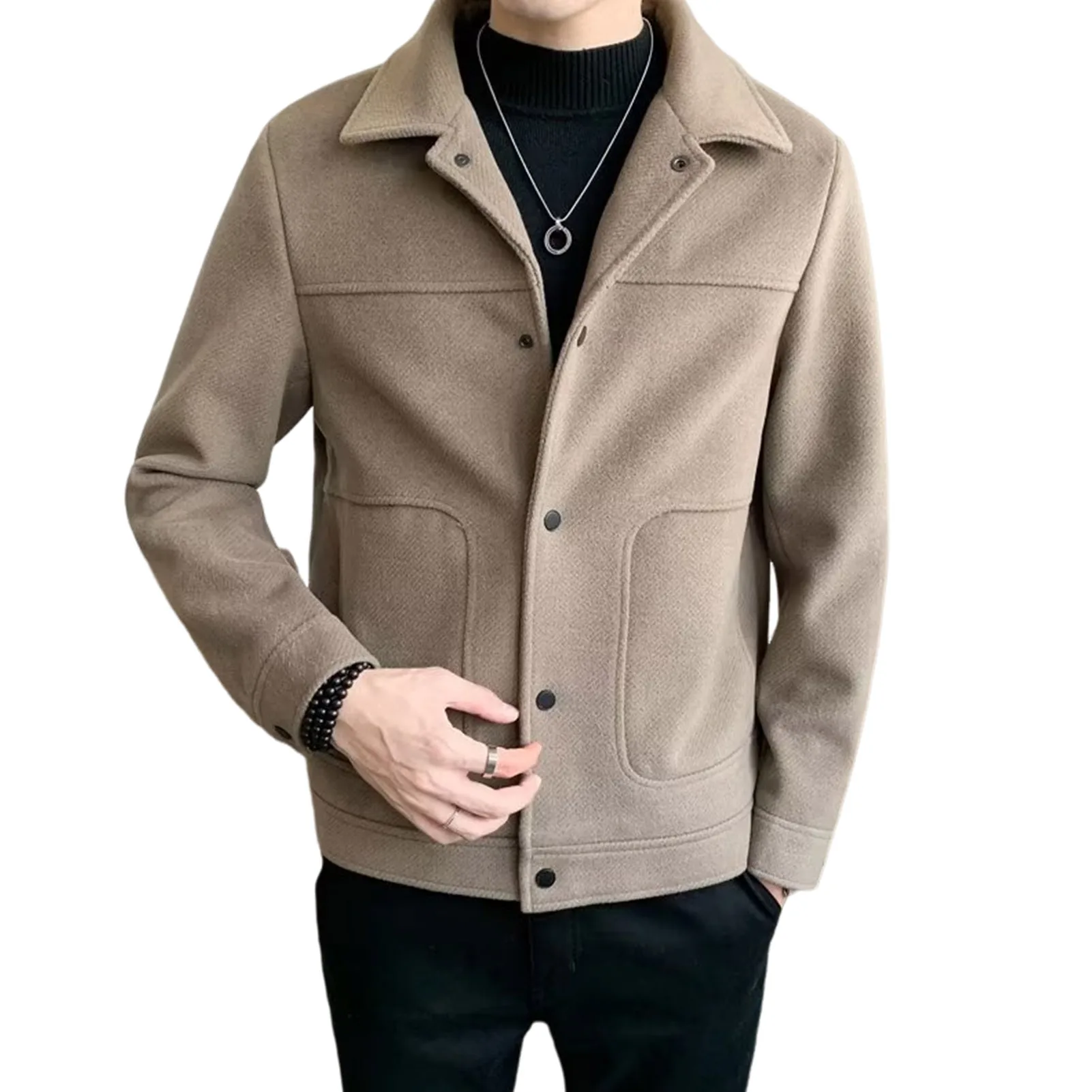 

Fashionable Men Jacket Casual Men Jacket Men's Thick Cardigan Jacket with Turn-down Collar Single-breasted for Fall for Men