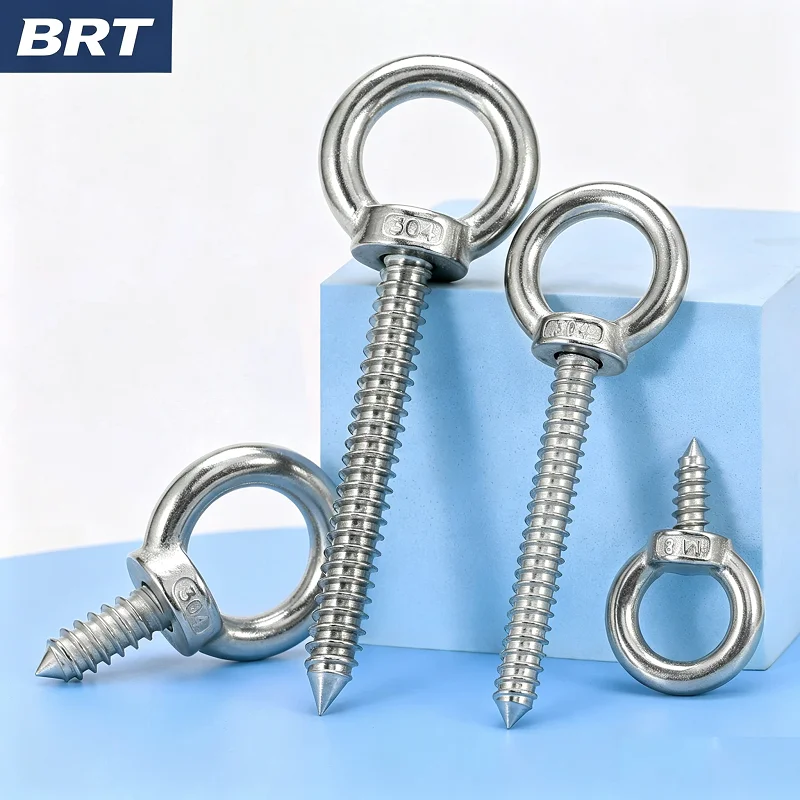 Eye Hook Self Tapping Screw 304 Stainless Steel Sheep Eye Lifting Ring Wood Screws M4-M12,20/50/100pcs for Audio Speaker Hanging