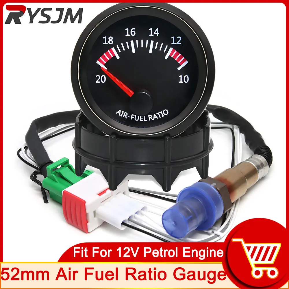 

52MM Air Fuel Ratio Gauge Car AFR Meter with Narrowband Oxygen Sensor Air Fuel Ratio White LED Light for Gasoline Engine 12V