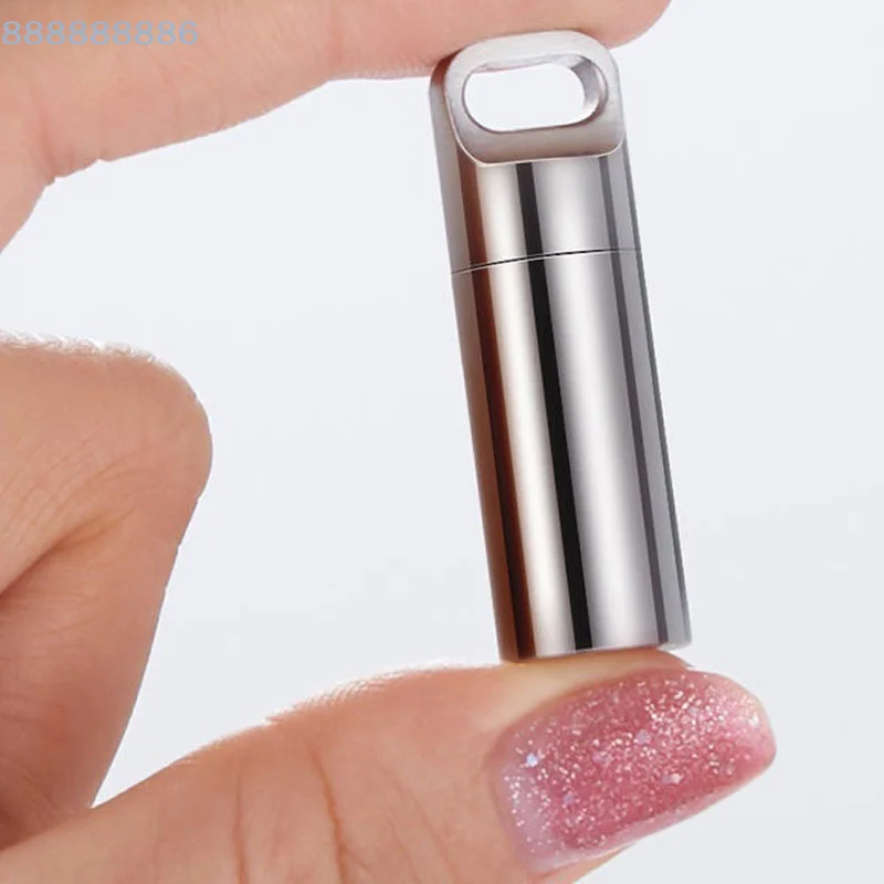 Mini Portable Medicine Box For Outdoor Camping Mini Stainless Steel Sealed Capsule Waterproof Pill Box Camping Firstaid Pendant