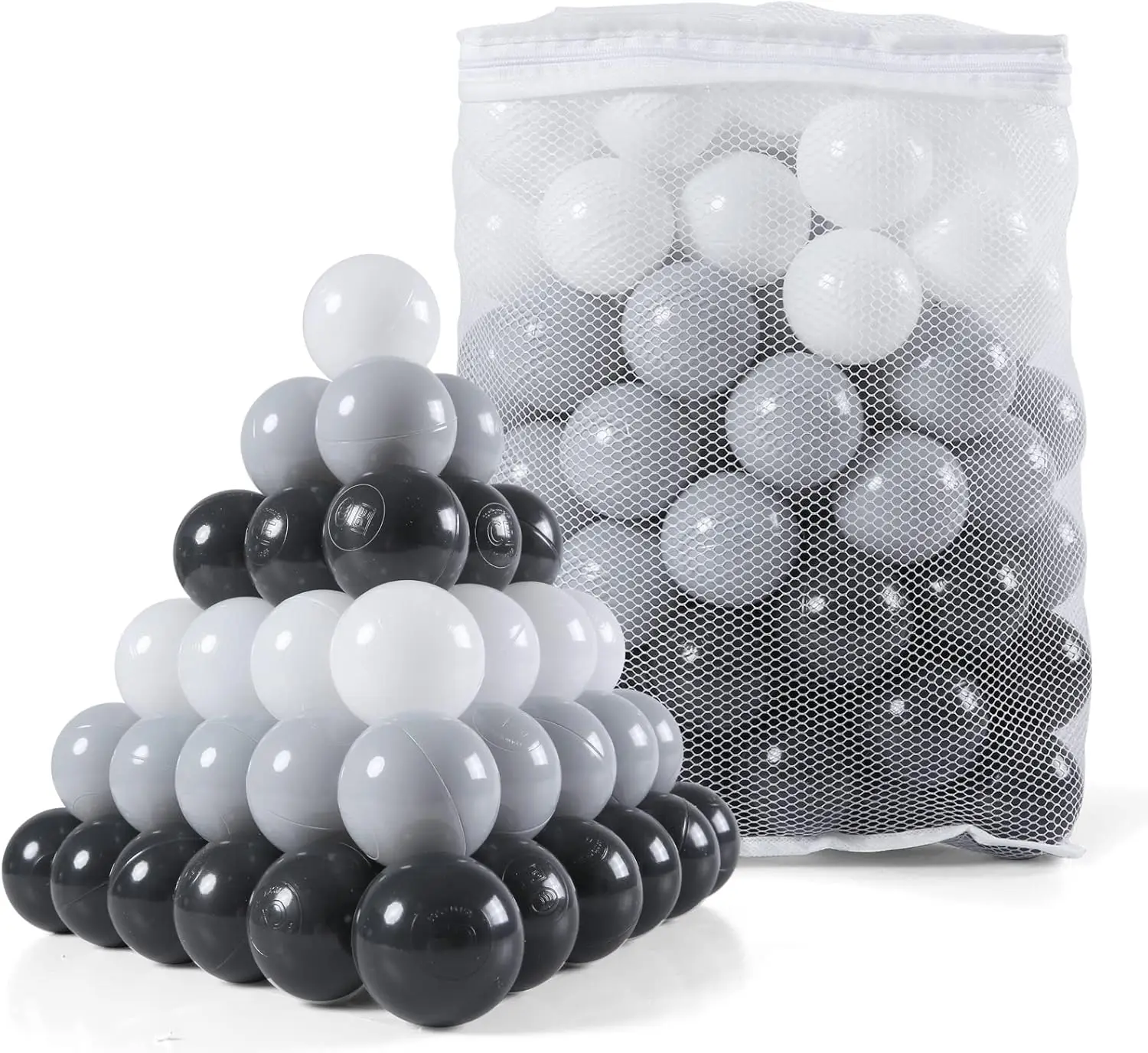 

Упаковка из 100 мячей для шариков, черный/серый/белый — нетоксичный, устойчивый к ударам, мягкий пластиковый шарик для игр для 1, 2, 3, 4, 5 лет