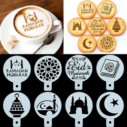 8pcs PET Eid Mubarak Coffee Spray Stencils Cookie Cake Mold Ramadan Kareem Decoration 2025 Muslim Islamic Festival Party Supplie