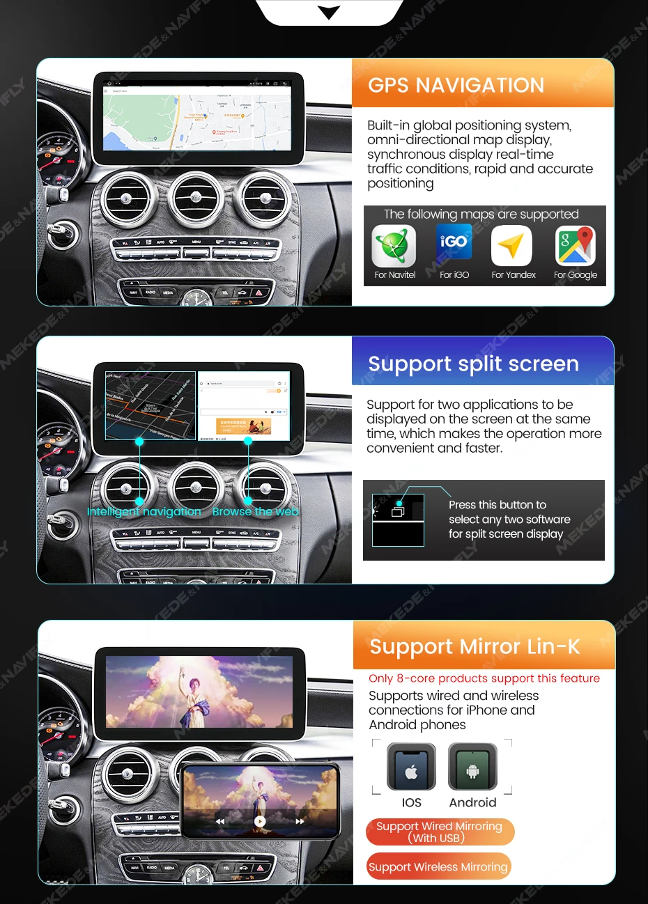 Mekede Android 14 Autoradio 12G+256G für Mercedes-Benz C / GLC / V-Klasse W205 X253 W446 W447 Drahtloses Carplay Intelligente Systeme – Detail 25