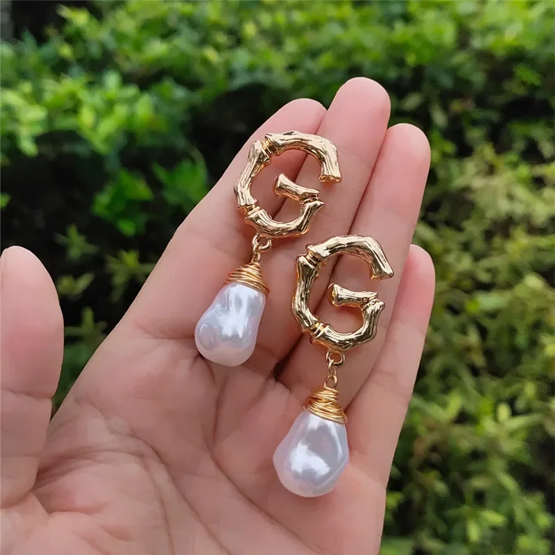 

Baroque Irregular Fresh Pearl Drop Earrings Fashion Bohemian Gold Color Letter G Earrings for Women Jewelry Gift