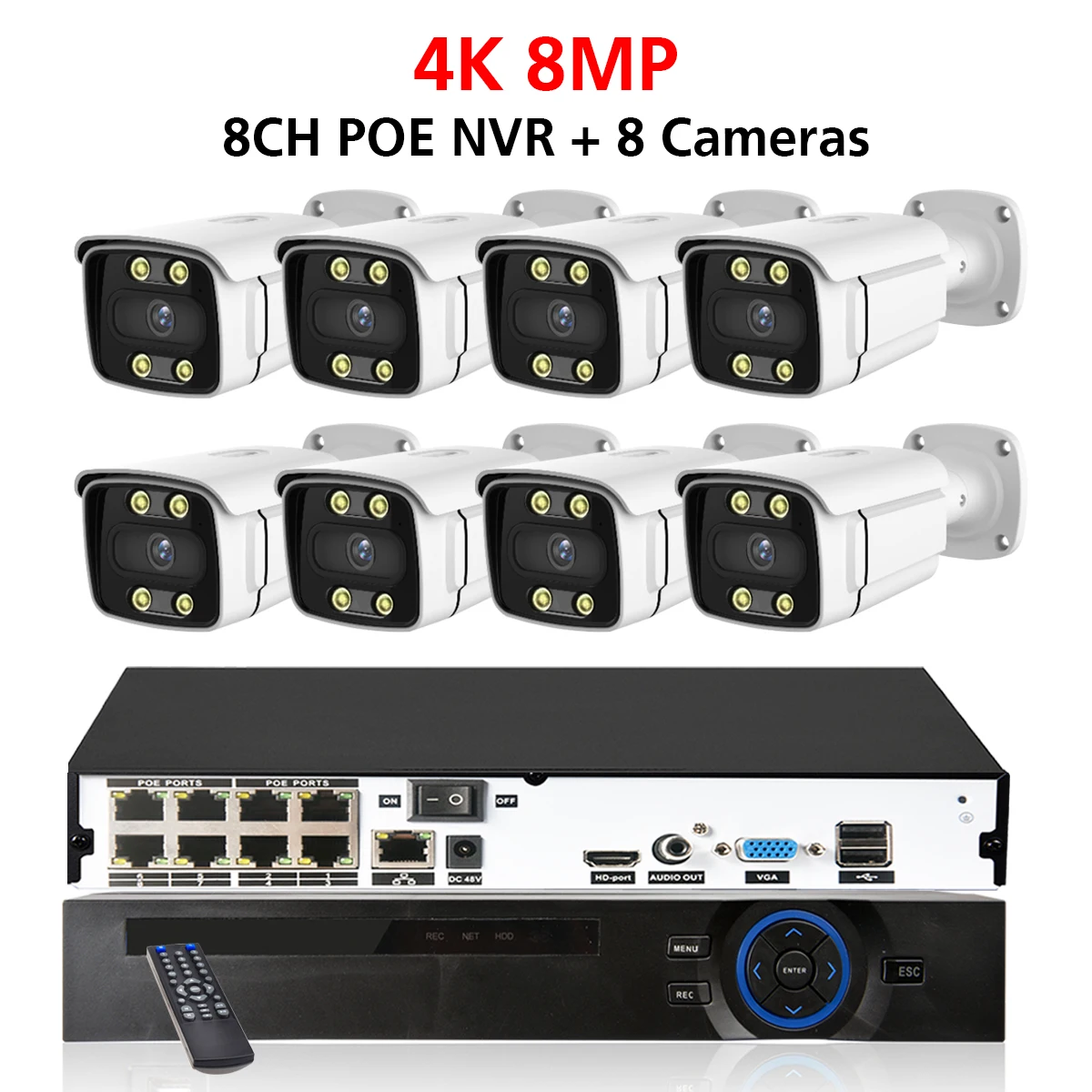 8CH 4K Security Camera System NVR 8MP Face Detect Color Night