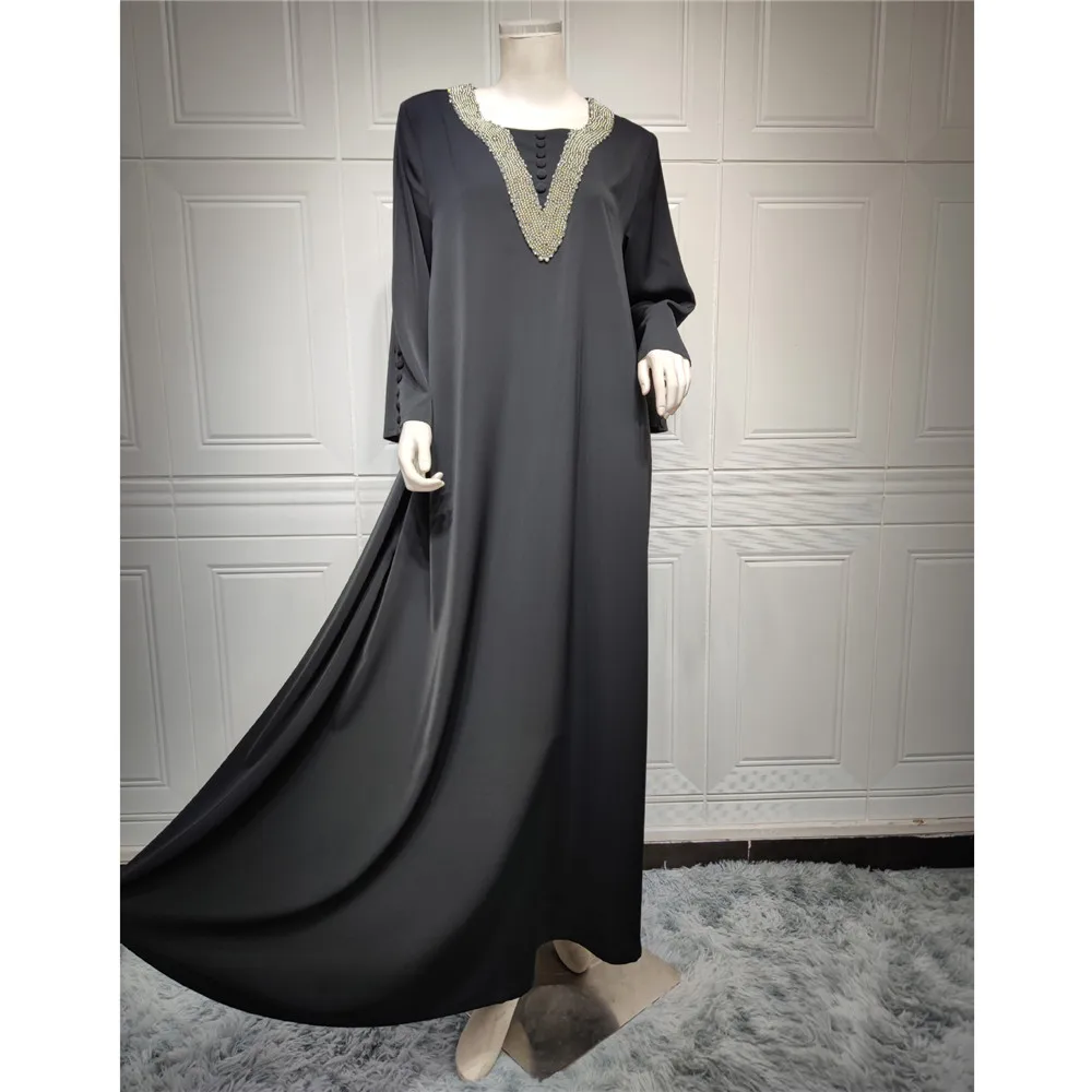 

Moroccan Jalabiya Elegant Muslim Women Long Dress Luxury Rhinestone Kaftan Abayas Islam Clothing Dubai Turkish O-Neck Maxi Robe