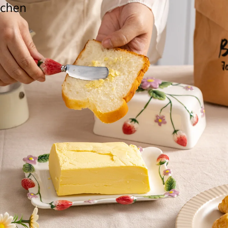 

ceramic butter keeper - hand-painted embossed butter dish for western restaurants