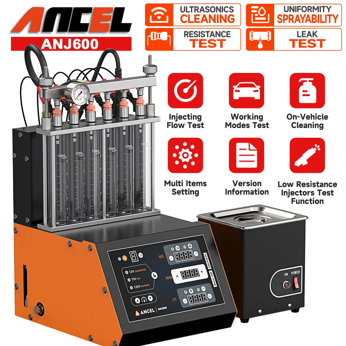 

ANCEL ANJ600 GDI Piezo Fuel Injector Cleaner Machine Tester Cars Motorcycles Injection Nozzle Cleaning Test Ultrasonic Cleaning