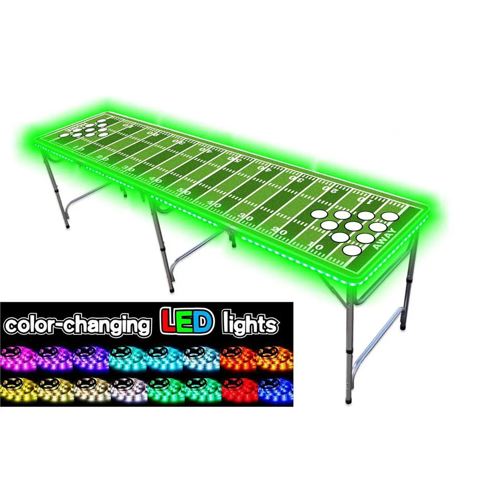 Factory Direct 8ft Professional LED Portable Folding Tailgate Beer Pong Table Custom Lights Cups Holes Sturdy Outdoor Table