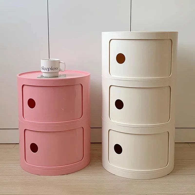 

Cream Wind Simple Night Table Storage Kawaii Space Saving Originality Bedside Table Trendy Plastic Criado Mudo Home Furniture