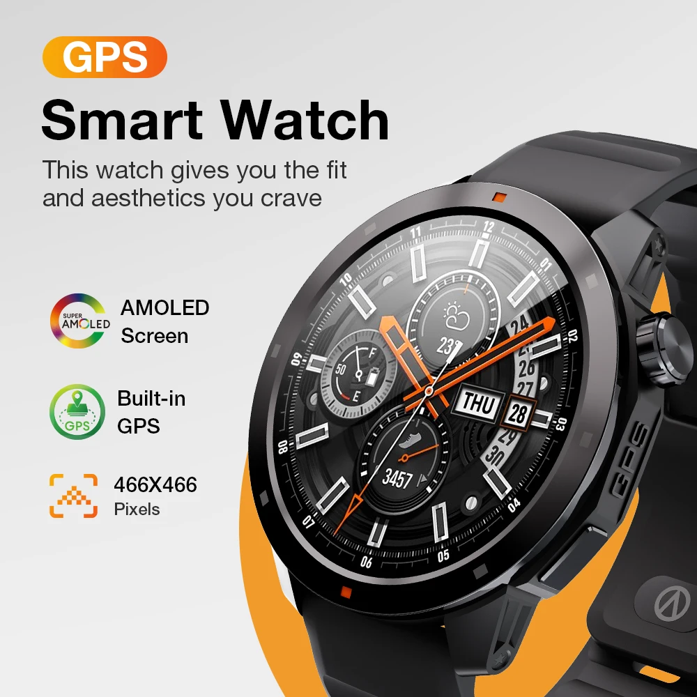 Aolon Navi R3 Smart Watch Men GPS Map Running Pace Altitude 3ATM Waterproof AOD Display Amoled Screen Bluetooth Call Smartwatch