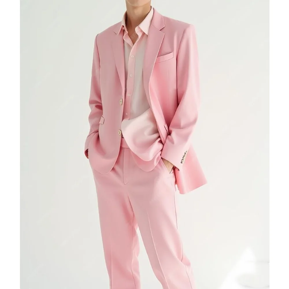 

Single Breasted Peak Lapel Pink Wedding Groom Suits 2 Piecs Blazer Pants High Quality Chic Formal Business Casual Suit