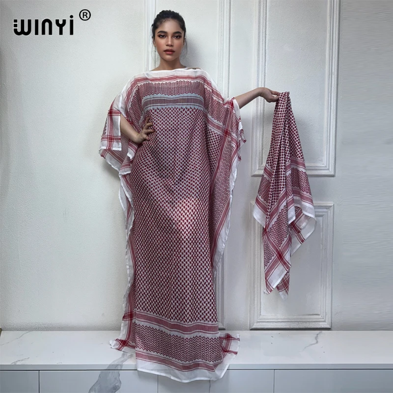 WINYI classic dresses with scarf 2 piece set Kaftan party dresses loose fashion Streetwear luxury abaya muslim woman dubai عبايا