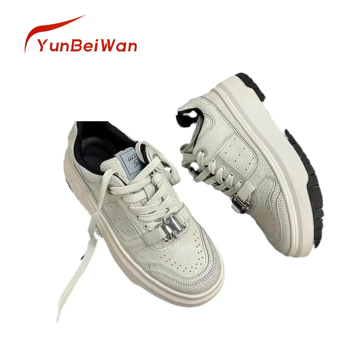 

2024 Spring New Vulcanized Shoes Leather Small White Shoes Women's Shoes Thick Sole Casual Women Sneakers Academy Style