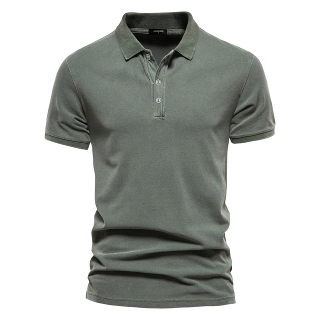 AIOPEON 100% bawełna jednokolorowe męskie koszulki polo Casual z krótkim rękawem ścielenie koszule męskie moda Streetwear koszulki polo dla mężczyzn