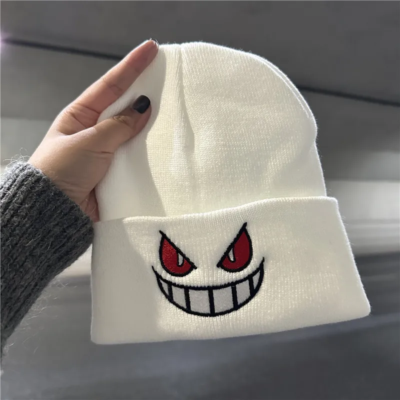 Funny cartoon big mouth red eyes baothead hat autumn and winter new embroidered wool knitted hat cover warm male outdoor sports