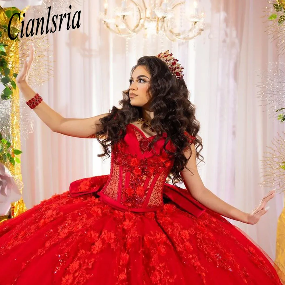 Vestido De quinceañera para fiesta De cumpleaños, traje rojo con apliques De cuentas, 15 Años, 2024