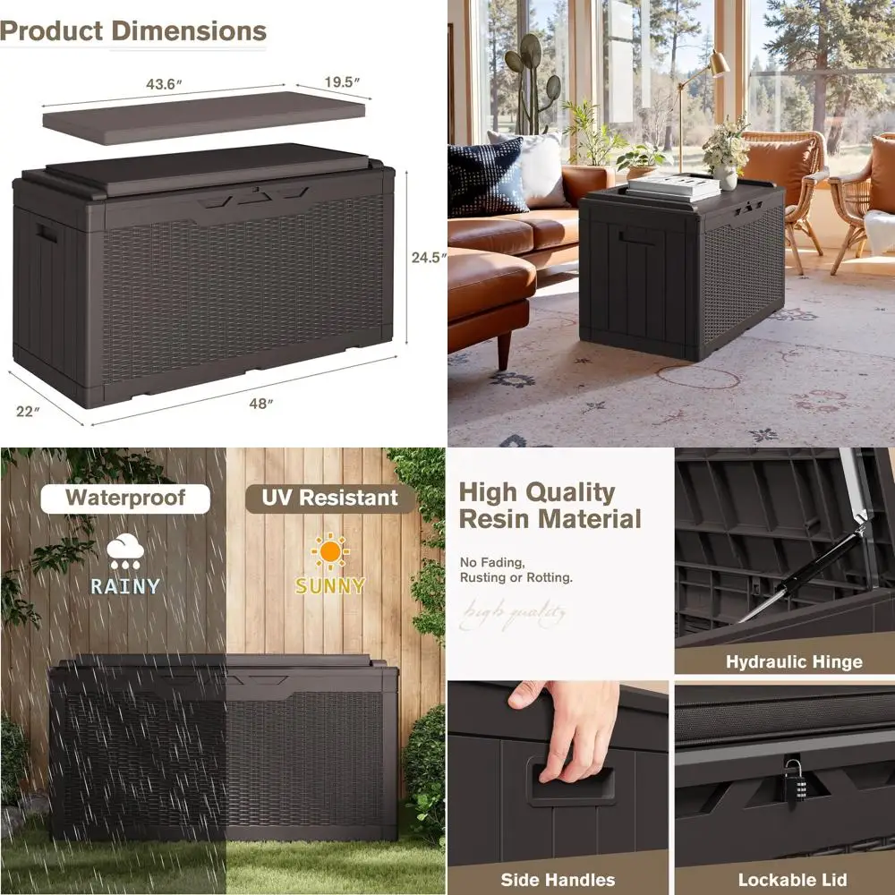 

Водонепроницаемый уличный ящик для хранения объемом 100 галлонов с подушкой и запирающейся крышкой для садовых инструментов