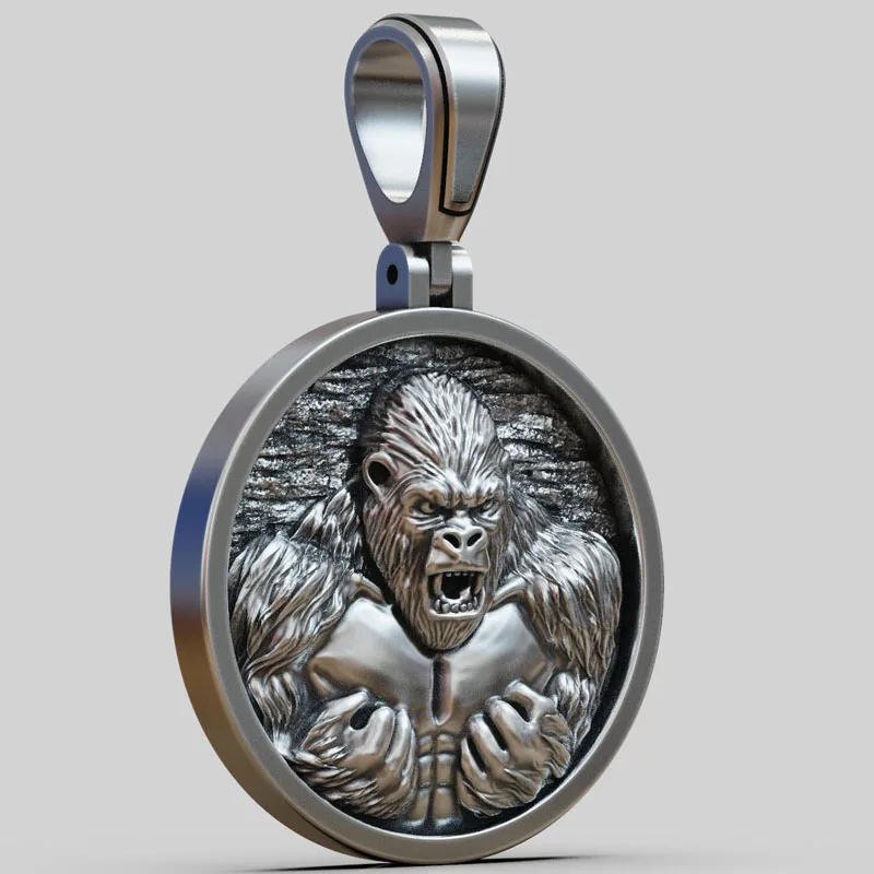 19g Silverback Rage Medallion gorilla Pendant with hyper-realistic musculature and oxidized finish Mens925 SOLID STERLING Silver