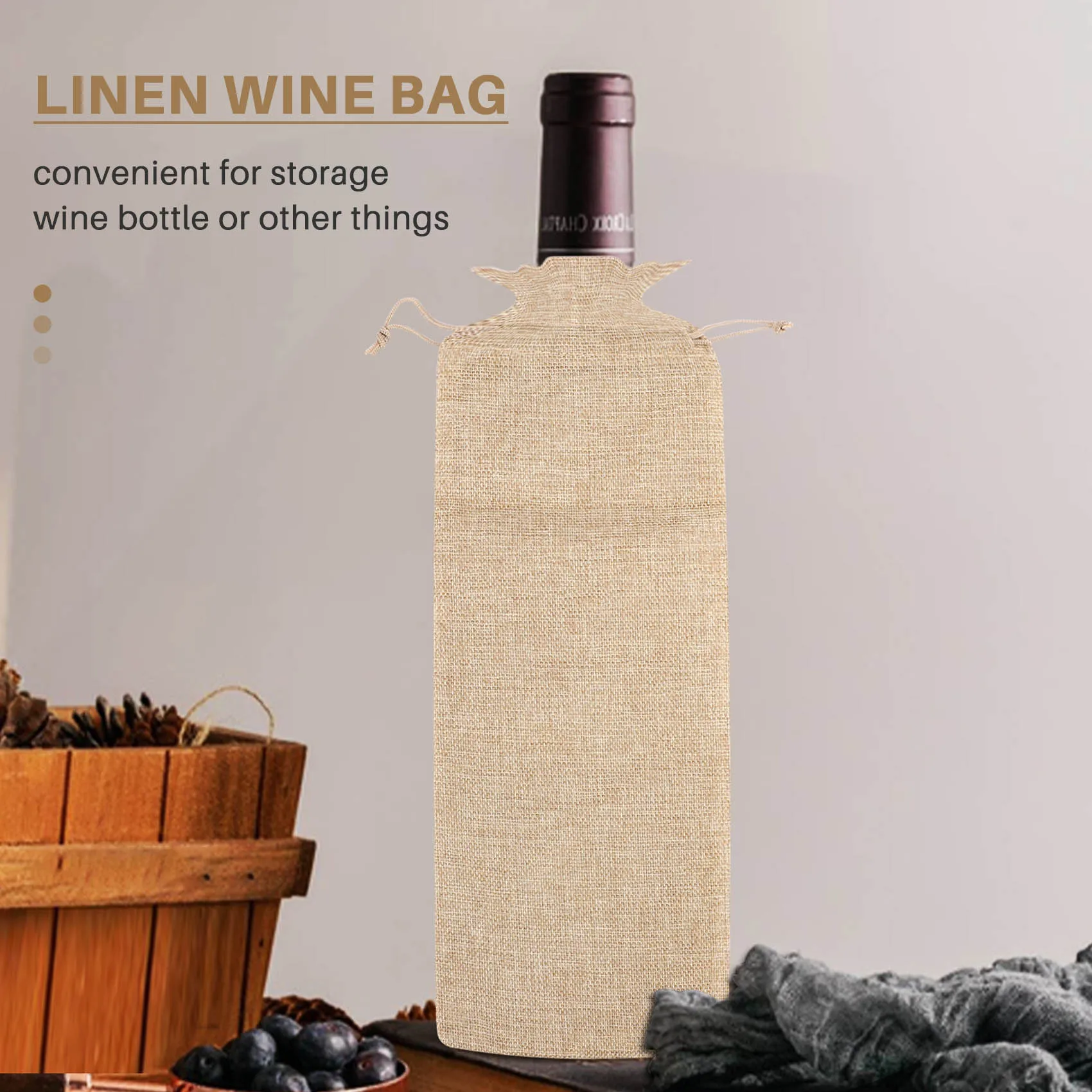 10pcs Jute Wine Bags, 14 x 6 1/4 inches Hessian Wine Bottle Gift Bags with Drawstring