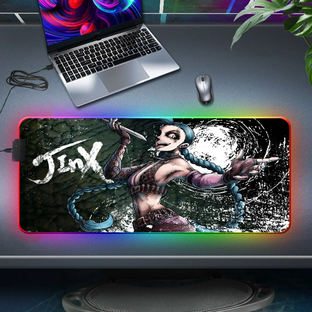 

XXL Kawaii Girl J-Jinxs Game LED Backlight Mouse Pad Laptop Gamer RGB Mousepad Anime Antislip Mat Keyboard DeskMat For Overwatch