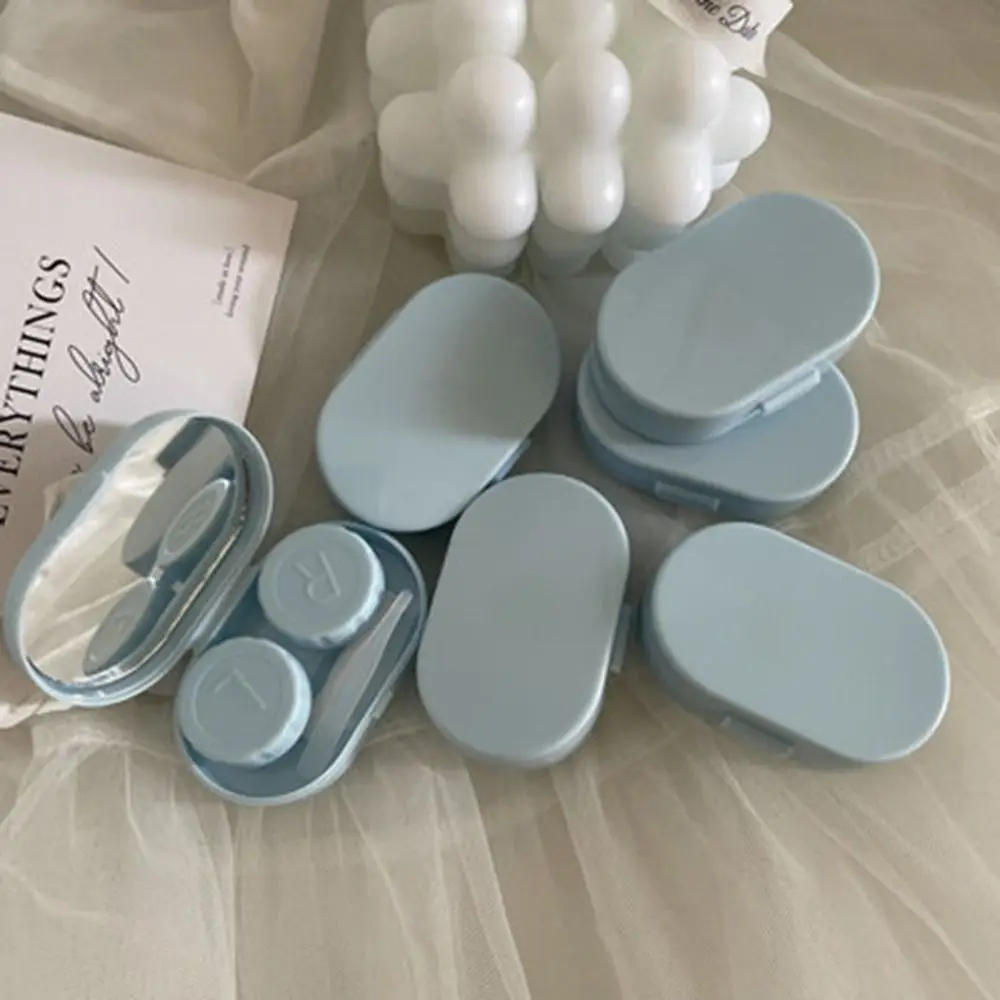 Mirror Mini Contact Lens Case Portable Simple Contact Lens Box Solid Color Cream Blast Contact Lens Care Box Student