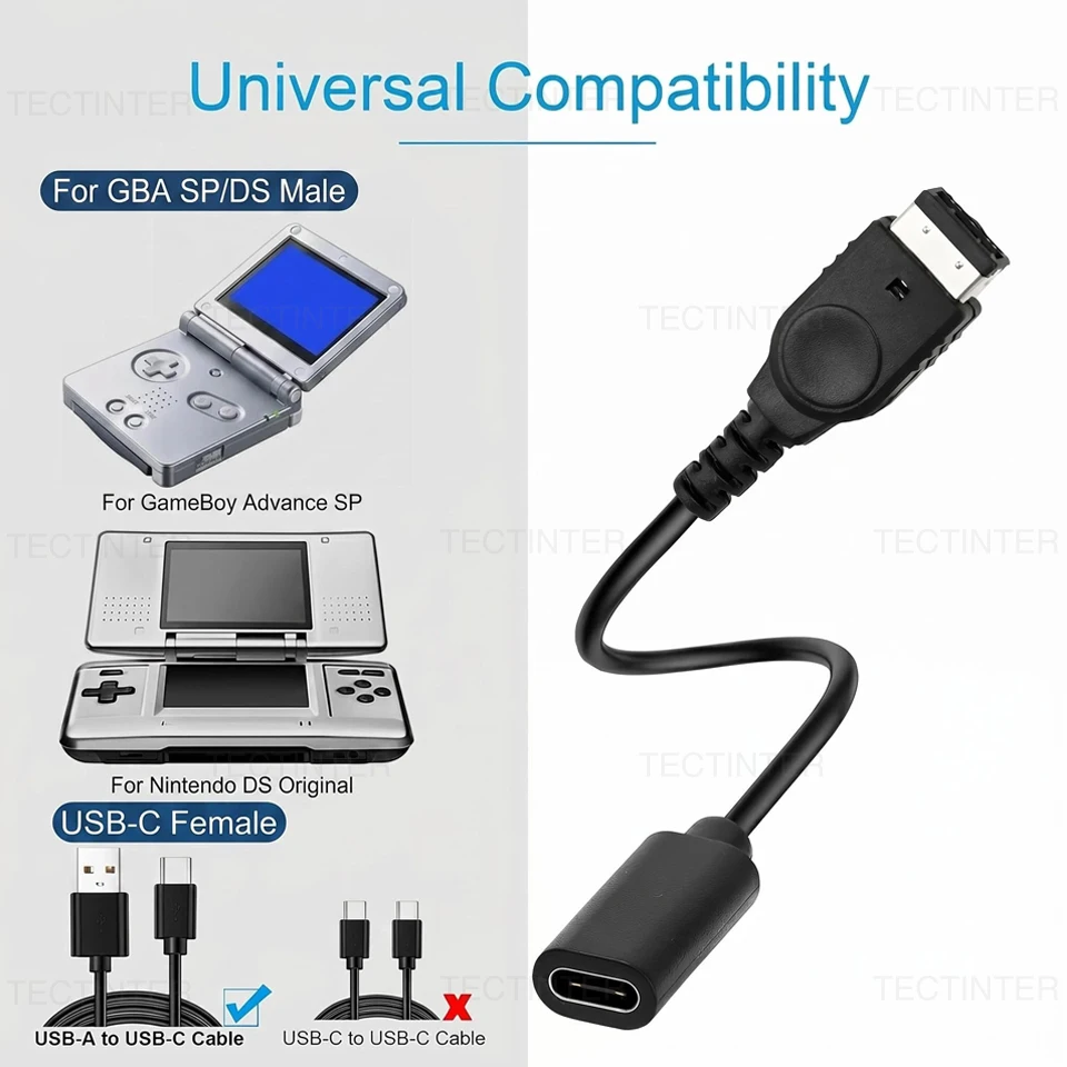 USB Type-C Charging Cable for Nintendo GBA SP Game Boy Advance Charging Adapter LED Power Convert Wire Cord for Nintendo DS