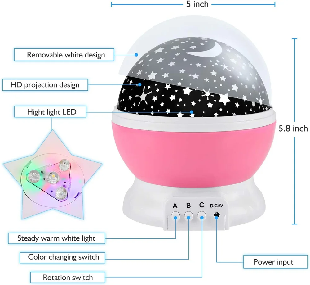 Kids Night Light Nebula Star Projector LED Color Changing USB/Battery Power Baby Girl Boy Children Romantic Night Lamp Gifts