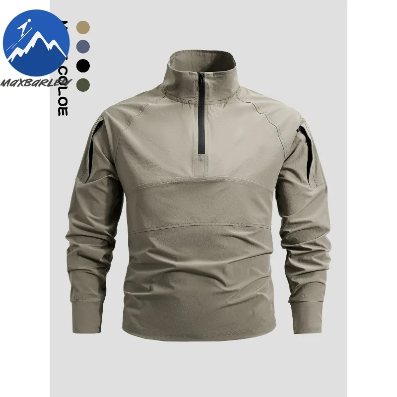 

Maxbarley Training T-Shirt Men Long Sleeve Outdoor Ice Silk Stretch Quick Dry Tops Spring Hunting Zipper Pocket Thin Sweatshirt