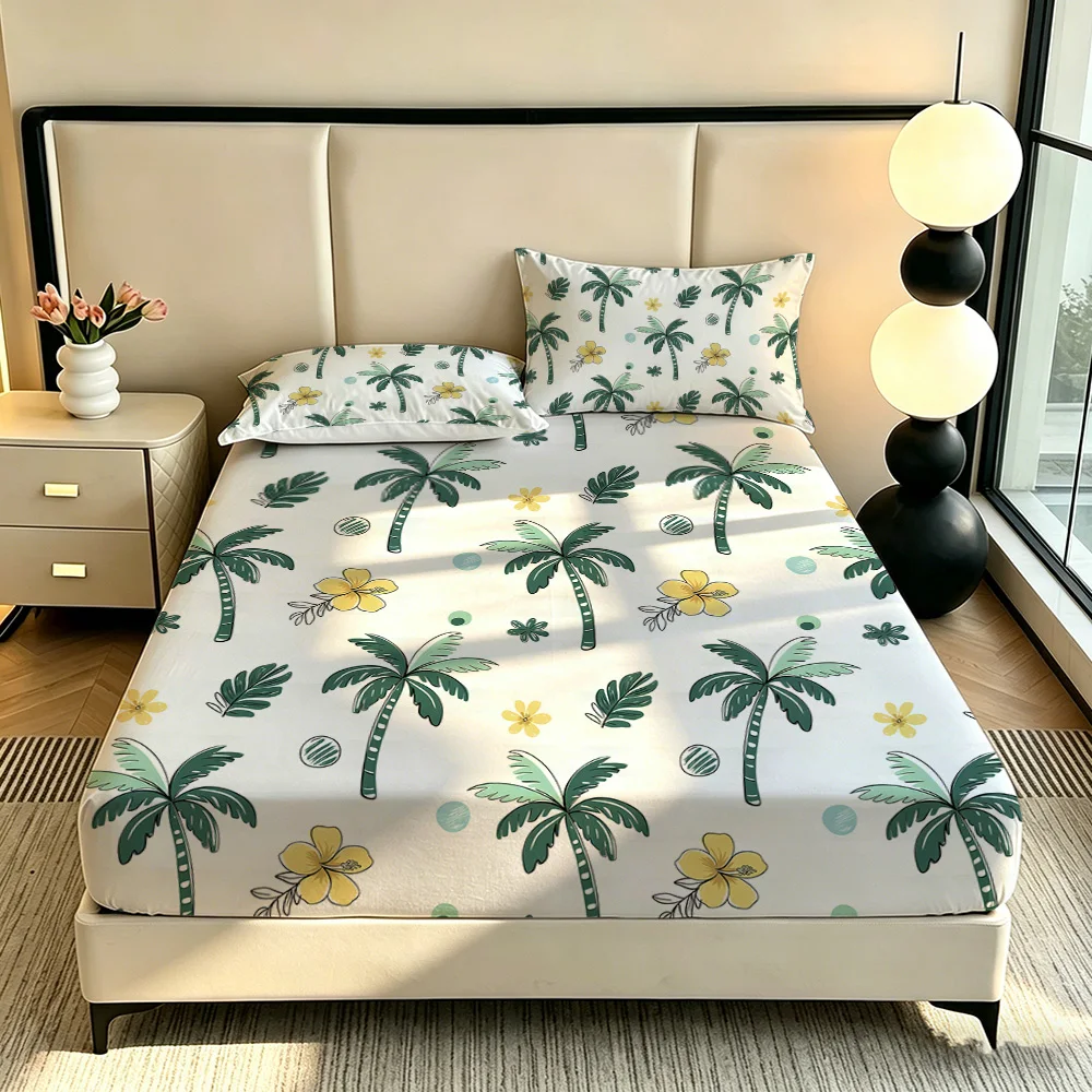 3pcs Beach Vacation Coconut Tree Print Coreless Bed Sheet Set Multiple Sizes Soft Bed Covers, Bedroom Bedding Decorations, Gifts view 3