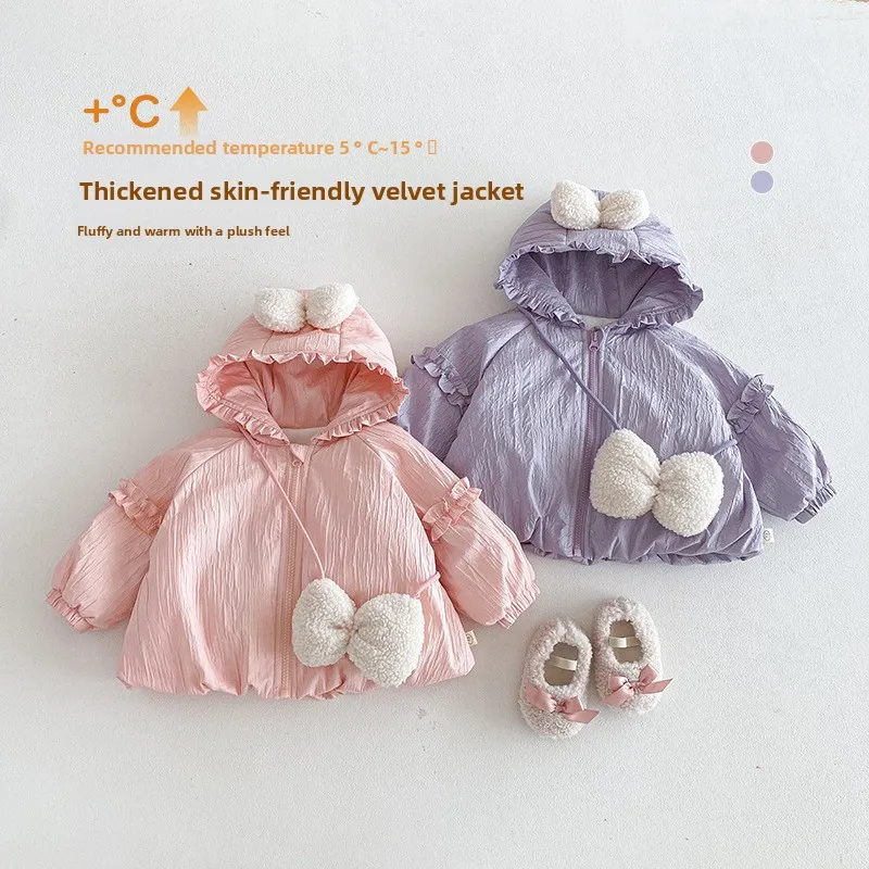 

Хлопковая куртка для девочек, новинка 2025 года, зимнее стильное детское толстое хлопковое пальто с капюшоном, детское супер милое кружевное хлопковое пальто