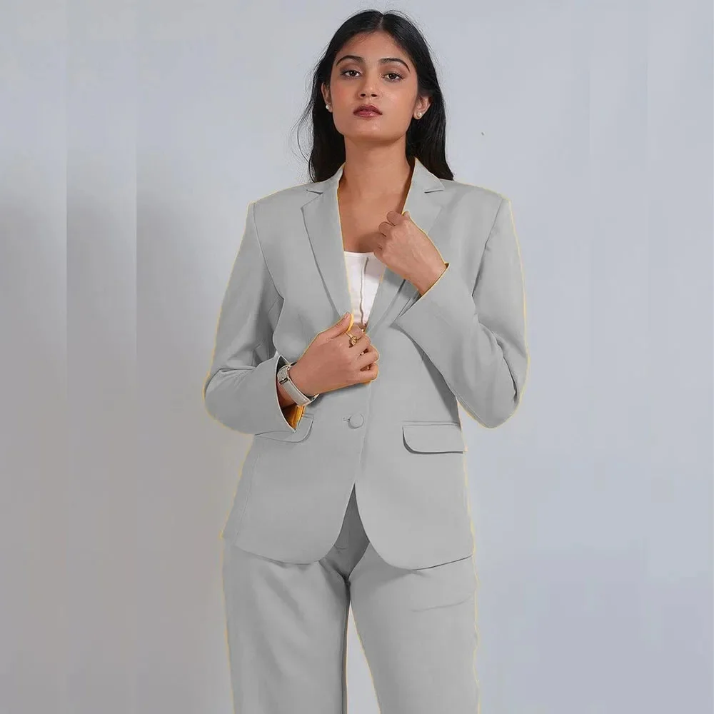White Women Custom Plus Size Suit 2 Piece Single Breasted Slim Fit Temperament Suitable For Business Work Set Jacket With Pants