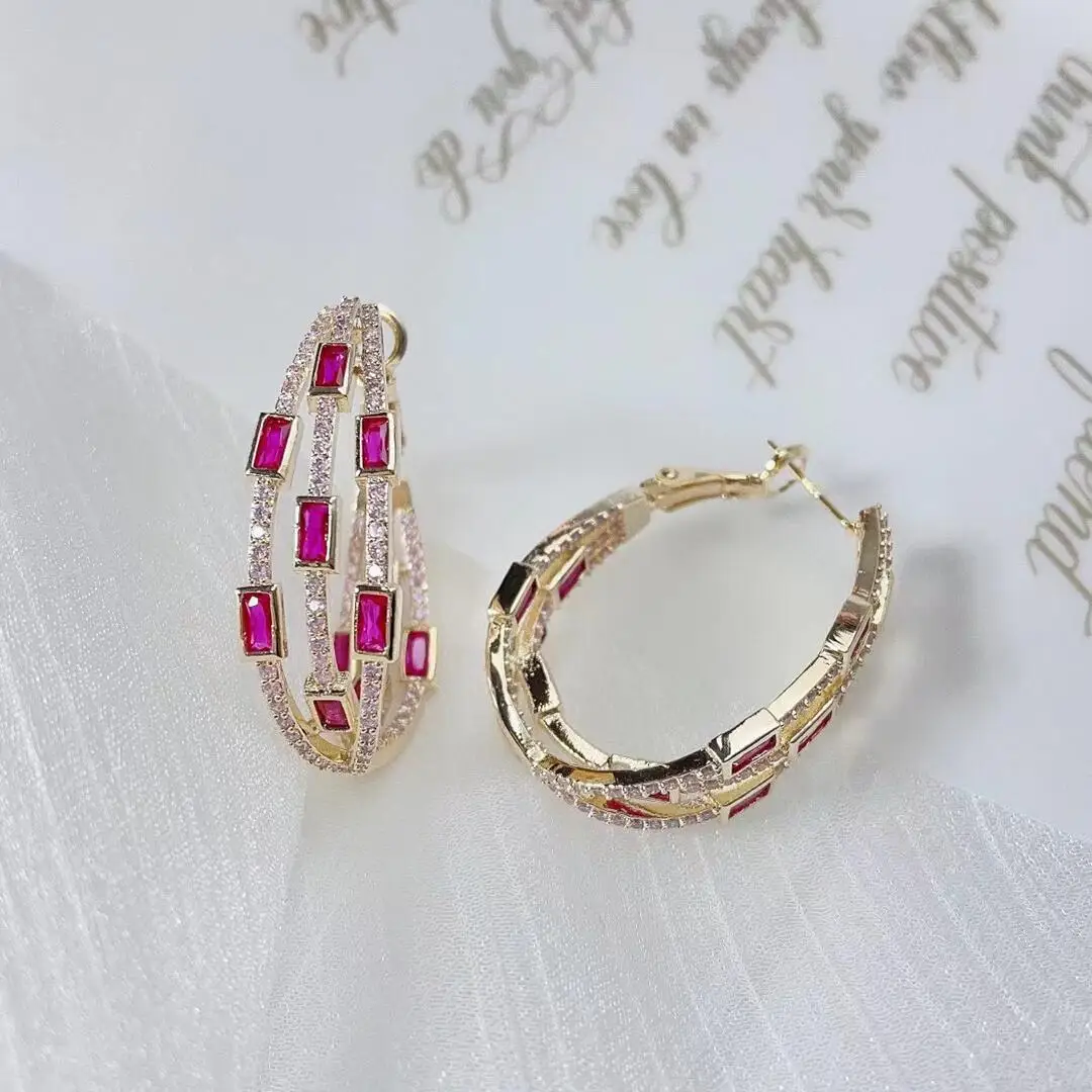 Fashion Twine Design Circle Big Hoop Earrings Paved Color Cubic Zirconia Luxury Women Party High Quality CZ Jewelry for Wedding