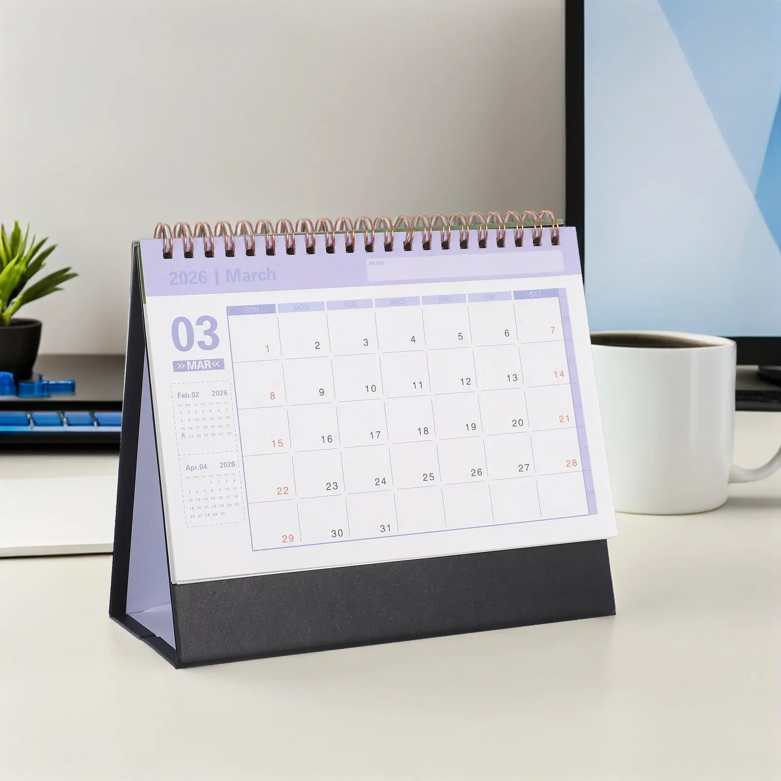 2026 Mini Desk Calendar Sleek Modern Standing Flip Design Solid Color Compact Monthly Planner for Office Home Decor Busy