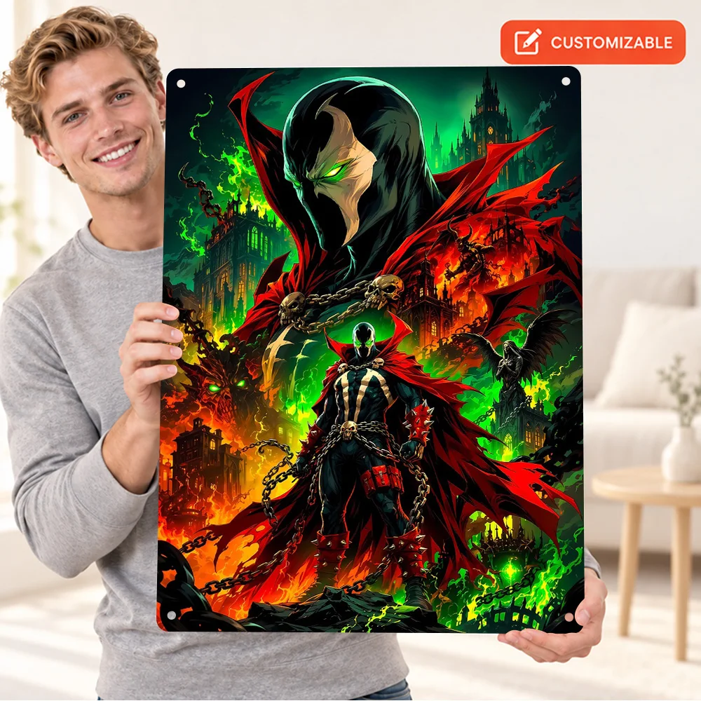 Spawn Movie Printed Poster Customized Aluminum Metal Sign Illustrated Style Wall Art For Home Theater Cinema Enthusiast Gift