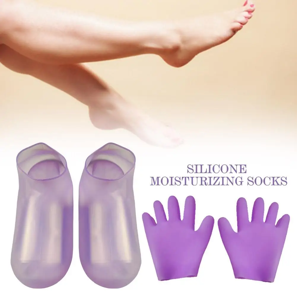 Silicone Moisturizing Socks Gloves Anti-cracking Foot & Hand mask Foot and Hand Care Reusable Washable Sock cover for Dry Skin
